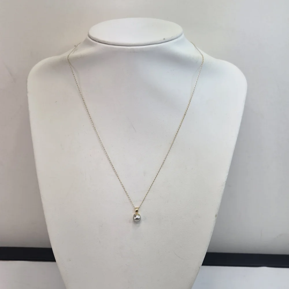 14k Chain And Light Gray Pearl Pendant Necklace - Picture 2 of 5